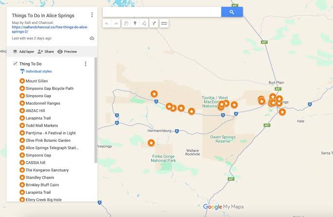 Alice Springs Map: Street Map, Nearby Towns and Attractions